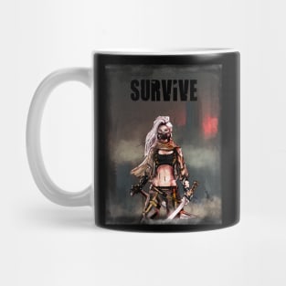 Apocalypse Girl gas mask  with katana sword and machete : Survive quote t-shirt Mug